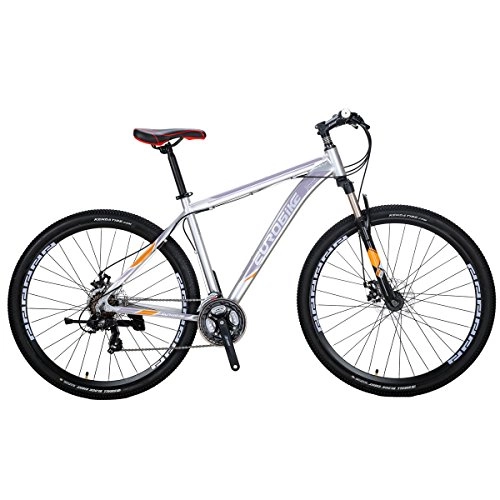 Mountainbike : X9 Bike 29-Zoll-Räder, leicht, 21 Gänge, Mountainbikes, Fahrräder, starker Rahmen aus Aluminiumlegierung mit Scheibenbremse (Silber)