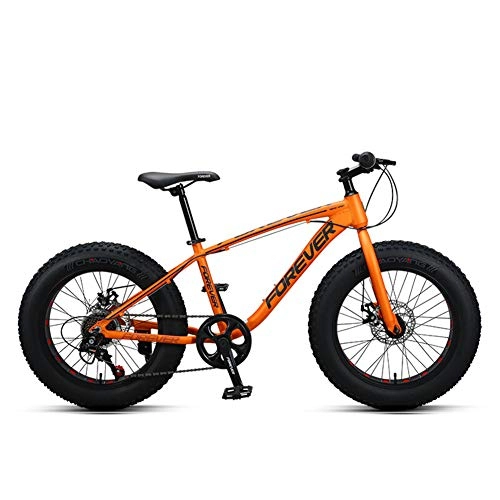 Mountainbike : XHJZ Fat Tire Kinder Mountainbike, 20-Zoll / Aluminiumlegierung Rahmen, 7-Gang, ATV Student Jugend Radfahren, Orange