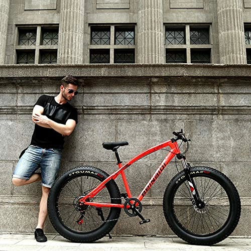 Mountainbike : XHJZ Mountain Bikes, 24 / 26 Inch Fat Tire Hardtail Mountainbike, hochfesten Stahlrahmen Mountainbike Doppelscheibenbremse Fahrrad für Erwachsene, C, 26 inch / 21 Speed