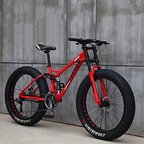 Mountainbike : XHJZ Mountainbikes, 24" 26 Zoll Fat Tire Hardtail Mountainbike, Doppelaufhebung-Rahmen und Federgabel All Terrain Mountain Bike, Rot, 24 inch 24 Speed