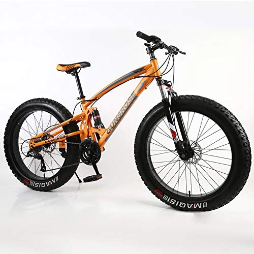 Mountainbike : XIAOFEI 4.0 Fat Bike Mountainbike Doppelscheibenbremse Strandrad High Carbon Stahl 24 / 26 Zoll Mountainbike, Anpassung an viele Straßenbedingungen, Gelb, 26