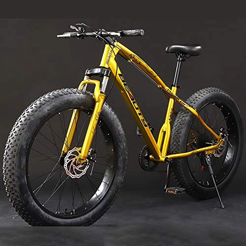 Mountainbike : XIAOFEI Snow Bike 26 Zoll 21 / 24 / 27 Geschwindigkeit, Mountainbike mit Variabler Geschwindigkeit, Dickes Reifenrad mit Doppelscheibenbremse für Erwachsene, Gelb, 26“21S