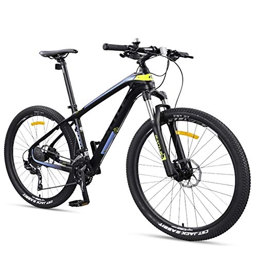 Mountainbike : Xiaoyue 27, 5 Zoll Erwachsene Mountain Bikes, Ultra-Light Carbon Fiber-Rahmen Mountain Trail Fahrrad, Doppelscheibenbremse Männer Frauen Hardtail Berg Fahrrad, Gelb, 27 Geschwindigkeit lalay