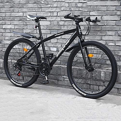 Mountainbike : XSLY Black Mountain Bikes Dual-Disc Brake Bikes, 21 / 24 Geschwindigkeit, leicht und robust Männer Frauen Fahrräder, Carbon-Straßen-Fahrrad for Erwachsene Kinder (Color : 21 Speed, Größe : 24inch)