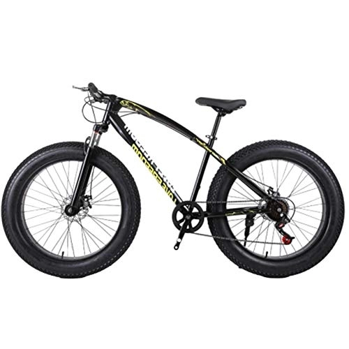 Mountainbike : Yangsanjin Mountainbikes, 66 cm (26 Zoll) hoher Kohlenstoffstahl, 24 Gänge, doppelte Scheibenbremsen, 10, 2 cm breite Reifen, Schneefahrräder für Damen und Herren, Schwarz