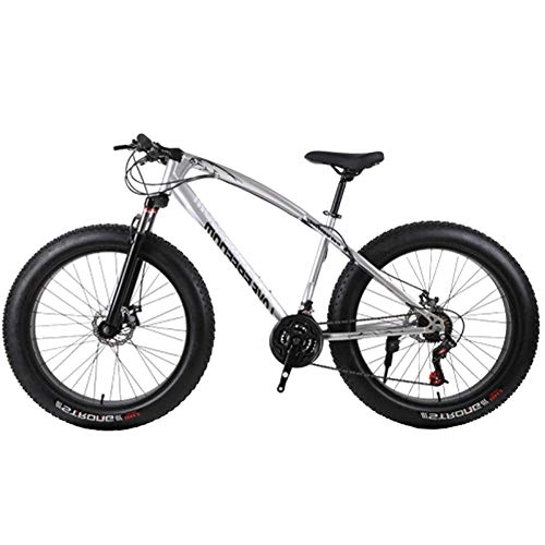 Mountainbike : Yangsanjin Mountainbikes, 66 cm (26 Zoll) hoher Kohlenstoffstahl, 24 Gänge, doppelte Scheibenbremsen, 10, 2 cm breite Reifen, Schneefahrräder für Damen und Herren, Silberfarben