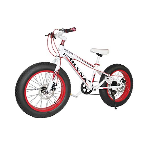 Mountainbike : YAOXI 20 Zoll Mountainbike Fahrrad Mit 4 Zoll Dicker Rutschfester Reifen, Rahmen Aus Kohlenstoffstahl 7 Geschwindigkeit Rutschfester Griff Kinderfahrrad, White / red