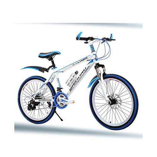 Mountainbike : YAOXI Mountainbike Mit Stoßdämpfung Der Federgabel, 21-Gang Rahmen Aus Kohlenstoffstahl Fahrrad Scheibenbremsen Vorne Und Hinten Kinderfahrrad, White / Blue, 20Inch