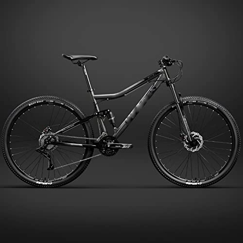 Mountainbike : YXGLL 26-Zoll-Fahrradrahmen, vollgefedertes Mountainbike, doppelte Stoßdämpfung, mechanischer Rahmen für Scheibenbremsen (Gray 24 Speeds)