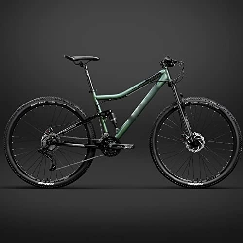 Mountainbike : YXGLL 26-Zoll-Fahrradrahmen, vollgefedertes Mountainbike, doppelte Stoßdämpfung, mechanischer Rahmen für Scheibenbremsen (Green 27 Speeds)