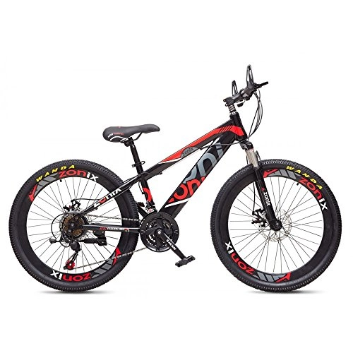 Mountainbike : Zonix Fahrrad Jungen Mädchen 26 Zoll MTB 21 Gang Schwarz Rot 85% Zusammengebaut