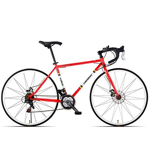 Rennräder : 21-Gang-Rennrad, Herren-Rennrad mit hohem Kohlenstoffstahlrahmen, 700C-Räder City Commuter-Fahrrad mit Doppelscheibenbremse, Weiß, gerader Griff, Rot, gebogener Griff