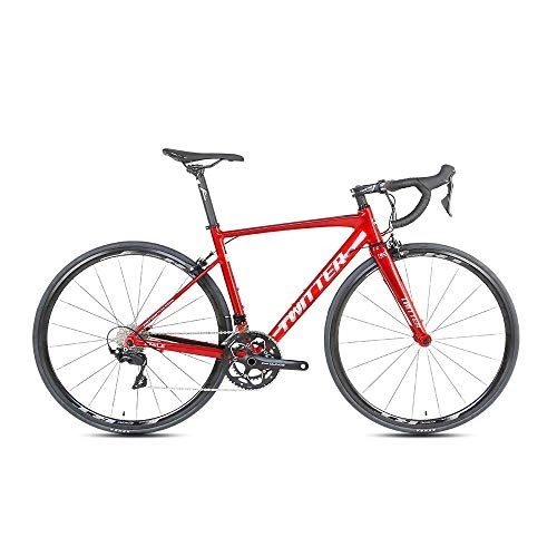 Rennräder : 700C Aluminiumlegierung Rennrad Carbongabel 16 / 22 Speed Rennrad Für R2000 R7000 Komponenten Mountain Road Racing Speed Bike Stoßdämpfendes Fahrrad, Black red, 46cm