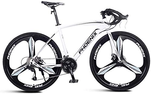 Rennräder : Adult Rennrad, Männer Rennrad mit Doppelscheibenbremse, High-Carbon Stahlrahmen-Straßen-Fahrrad, Stadt-Dienstprogramm Fahrrad (Color : White, Size : 27 Speed 3 Spoke)