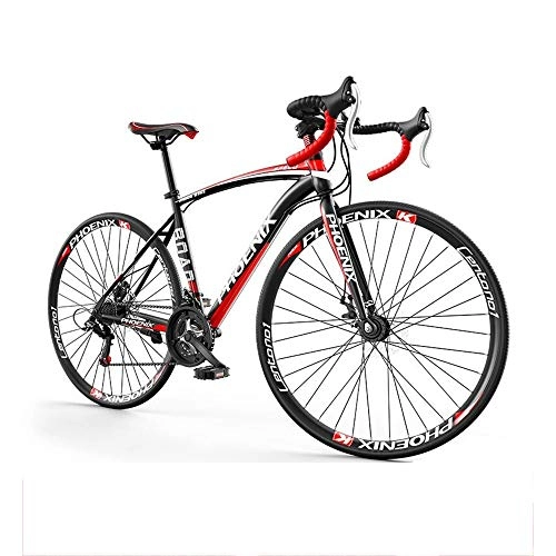 Rennräder : AEDWQ 21-Gang Rennrad, High Carbon Stahlrahmen, Doppelscheibenbremse Fahrrad, 700C Speichen Windjacke Reifen, Schwarz, Grn / Wei Blau / Schwarz Gelb / Blau (Color : Black red)