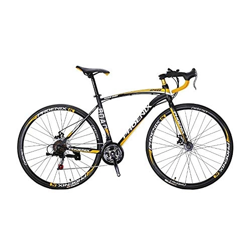 Rennräder : AEDWQ 27-Gang-Rennrad, High Carbon Stahlrahmen, Doppelscheibenbremse Fahrrad, 700C Speichen Windjacke Reifen, Schwarz, Grn / Wei Blau / Schwarz Gelb / Blau (Color : Black Yellow)