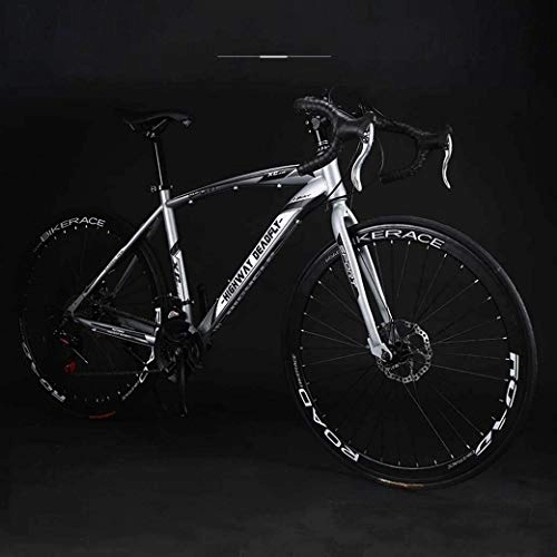 Rennräder : Aoyo 26-Zoll-Straßen-Fahrrad, 24-Speed ​​Bikes, Doppelscheibenbremse, High Carbon Stahlrahmen, Straßenfahrradrennen, Männer und Frauen nur for Erwachsene, (Color : Silver)