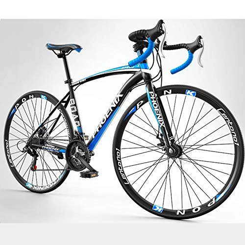 Rennräder : AP.DISHU 700C Rennrad Kohlenstoffstahl Rennrad Erwachsene 21 / 27 Geschwindigkeit Doppelscheibenbremse Ultraleichtes Rennrad Herren City Bike, Black Blue, 21 Speed
