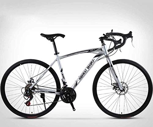 Rennräder : AYDQC 26-Zoll-Road-Fahrrad, 24-Gang-Fahrräder, Doppelscheibenbremse, hoher Kohlenstoffstahlrahmen, Rennradrennen, Männer und Frauen-Erwachsene-nur 6-6, weiß fengong (Color : Silver)