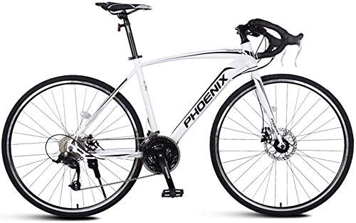 Rennräder : AYHa Adult Rennrad, Männer Rennrad mit Doppelscheibenbremse, High-Carbon Stahlrahmen-Straßen-Fahrrad, Stadt-Dienstprogramm Fahrrad, Weiß, 27 Geschwindigkeit