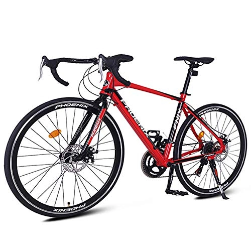 Rennräder : AZYQ 14-Gang-Rennrad, City-Pendlerfahrrad mit Aluminiumrahmen, mechanische Scheibenbremsen Ausdauer-Rennrad, 700 * 23C-Räder, weiß, rot