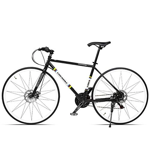 Rennräder : BCX 21-Gang-Rennrad, High-Carbon-Stahlrahmen Herren-Rennrad, 700C-Räder City Commuter-Fahrrad mit Doppelscheibenbremse, weiß, gerader Griff, Schwarz, Gerader Griff