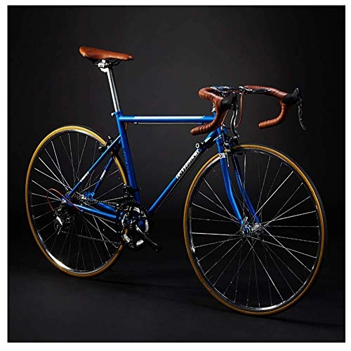 Rennräder : BCX Erwachsenen-Rennrad, 14-Gang-Retro-Rennrad mit hohem Kohlenstoffgehalt aus Stahl, ultraleichtes Fahrrad mit Doppel-V-Bremse, perfekt für Straßen- oder Dirt-Trail-Touren, weiß, gerader Griff, Blau,