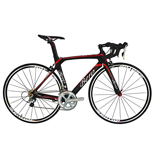 Rennräder : BEIOU® 700C Rennrad Shimano 105 Bike 5800 11S Rennrad T800-M40 Carbon Aero-Rahmen Ultra-Light 18.3lbs CB013A-2 (Matte Black&Red, 520mm)