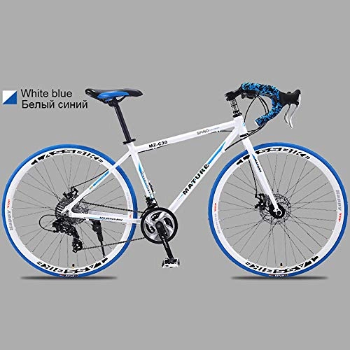 Rennräder : BSWL 700C Rennrad Aus Aluminiumlegierung 21 Rennrad Mit 27 Und 30 Geschwindigkeiten Zwei-Scheiben-Sand-Rennrad Ultraleichtes Fahrrad, White Blue, 21