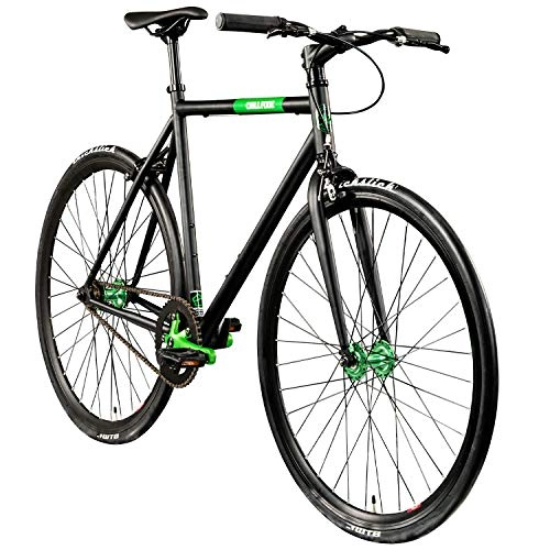 Rennräder : Chill Singlespeed 700c Fixie Bike Retro Fahrrad Fitnessbike Fixie 28" Rennrad (schwarz / grün, 56 cm)
