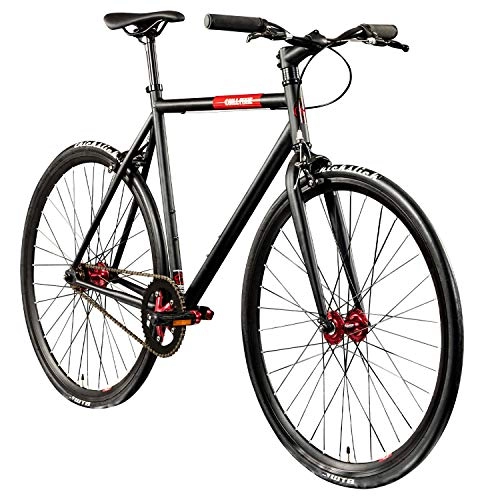 Rennräder : Chill Singlespeed 700c Fixie Bike Retro Fahrrad Fitnessbike Fixie 28" Rennrad (schwarz / rot, 53 cm)