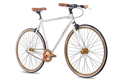 Rennräder : CHRISSON 28" Zoll Fixie SINGLESPEED Fahrrad RENNRAD FG Flat 1.0 Weiss Gold 2016, Rahmengröße:59 cm