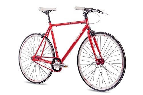 Rennräder : CHRISSON 28 Zoll Fixie Singlespeed Retro Fahrrad FG Flat 1.0 rot 56 cm - Urban Old School Fixed Gear Bike für Damen und Herren