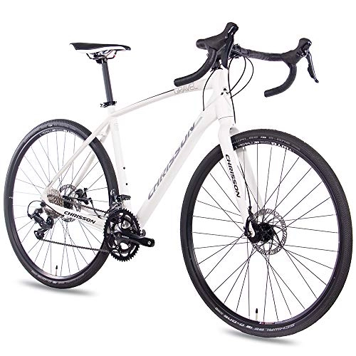 Rennräder : CHRISSON 28 Zoll Gravel Bike Road One Weiss matt 56 cm, Cyclocross Fahrrad mit 18 Gang Shimano Sora, Cross Rennrad für Damen und Herren