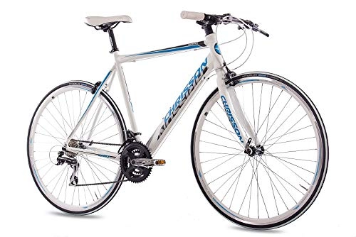 Rennräder : CHRISSON 28 Zoll Rennrad Fitnessrad AIRWICK Weiss blau 56 cm mit 24 Gang Shimano Acera Schaltung, Urban Fahrrad für Damen und Herren, Road Bike