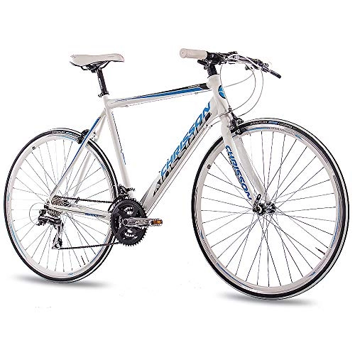 Rennräder : CHRISSON 28 Zoll Rennrad Fitnessrad AIRWICK Weiss blau 56 cm mit 24 Gang Shimano Acera Schaltung, Urban Fahrrad für Damen und Herren, Road Bike