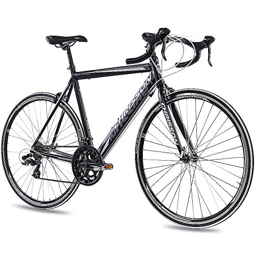 Rennräder : CHRISSON 28 Zoll Rennrad Road Bike - Furianer schwarz 53 cm mit 14 Gang Shimano Tourney Schaltung - Straßenrennrad für Damen und Herren