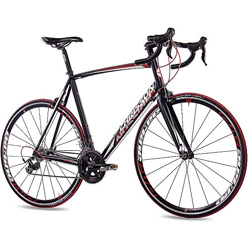 Rennräder : CHRISSON 28 Zoll Rennrad Road Bike - Reloader schwarz 56 cm mit 20 Gang Shimano 105 Schaltung - Straßenrennrad mit Carbon Gabel für Damen und Herren