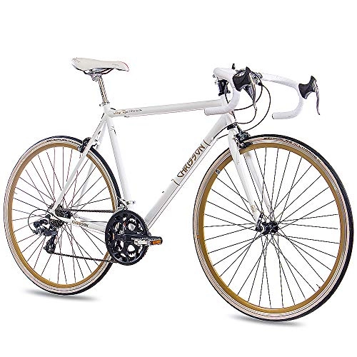 Rennräder : CHRISSON 28 Zoll Retro Rennrad Vintage Bike - Vintage Road 1.0 Weiss 56 cm mit 14 Gang Shimano Tourney Schaltung, Urban Old School Fahrrad für Damen und Herren