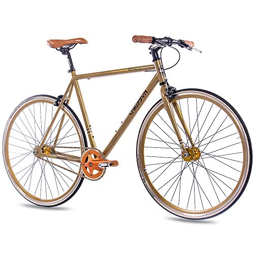 Rennräder : CHRISSON 28 Zoll Vintage Fixie Singlespeed Retro Fahrrad FG Flat 1.0 Gold 59 cm - Urban Old School Fixed Gear Bike für Damen und Herren