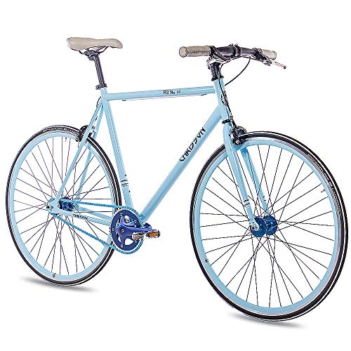 Rennräder : CHRISSON 28 Zoll Vintage Fixie Singlespeed Retro Fahrrad FG Flat 1.0 Light blau 56 cm - Urban Old School Fixed Gear Bike für Damen und Herren