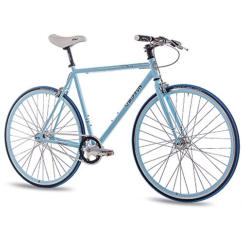Rennräder : CHRISSON 28 Zoll Vintage Fixie Singlespeed Retro Fahrrad FG Flat 1.0 Light blau 59 cm - Urban Old School Fixed Gear Bike für Damen und Herren