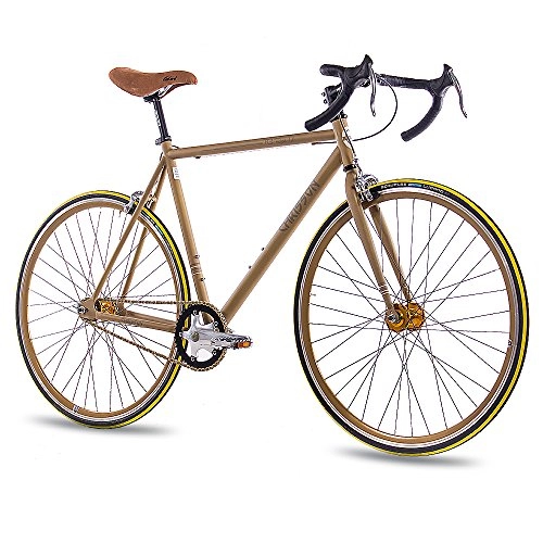 Rennräder : CHRISSON 28 Zoll Vintage Fixie Singlespeed Retro Fahrrad FG Road 1.0 Gold 56 cm - Urban Old School Fixed Gear Bike für Damen und Herren