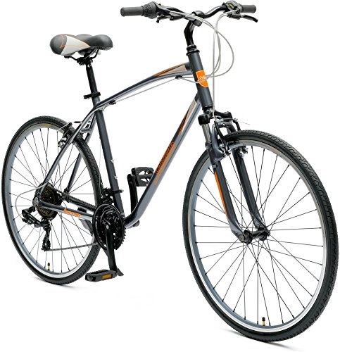 Rennräder : Critical Cycles Herren Barron Hybrid Bike 21 Speed Bicycle, Graphite / Orange, XL