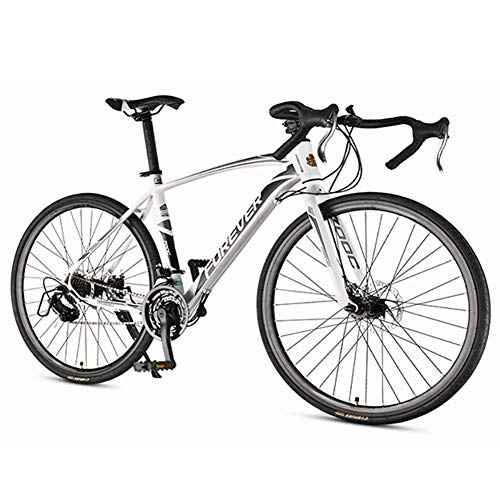 Rennräder : Cxmm Herren Rennrad, 21-Gang High-Carbon Stahlrahmen Rennrad, Vollstahl Rennrad mit Doppelscheibenbremse, 700 * 28C Räder, Weiß, Weiß