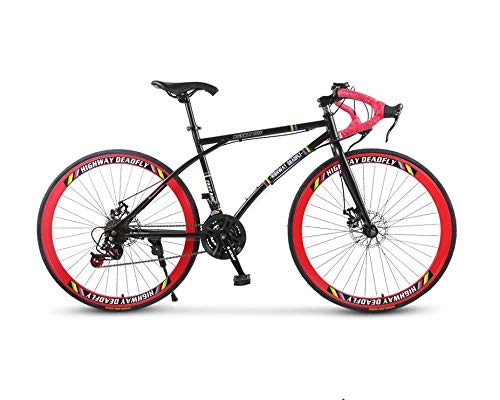 Rennräder : DGAGD 26-Zoll-Dead Fly Variable Geschwindigkeit Vollreifen Live Fly Fahrrad Biegung Griff Straßenrennen Doppelscheibenbremse schwarz und rot 24-Gang