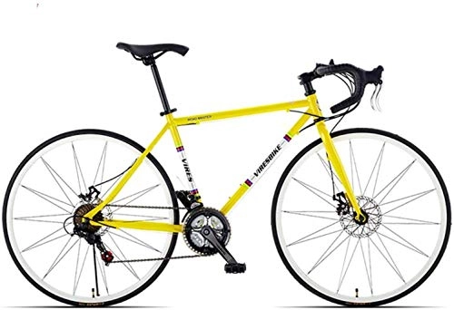 Rennräder : DIMPLEYA 21 Speed-Straen-Fahrrad, High-Carbon Stahlrahmen Mnner Rennrad, 700C Rder Doppelscheibenbremse, Gelb, gerader Griff, Gelb, Kniff im Griff