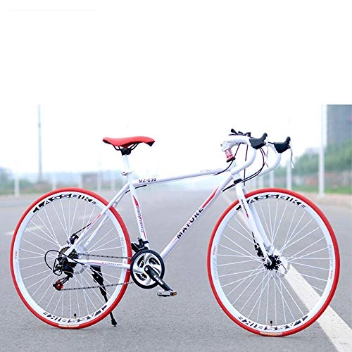 Rennräder : Domrx Curved Handle Rennrad 21-Gang-Spezialspiel Ultraleichte Doppelscheibenbremse mit kohlenstoffhaltigem Stahl-Weiß-Rot