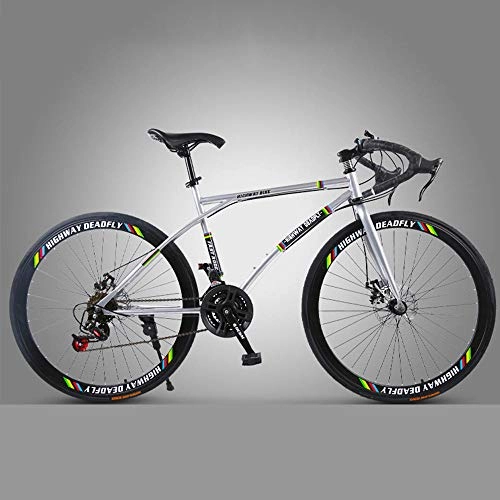 Rennräder : Domrx Fixed Gear Bike Road Biegegriff mit Variabler Geschwindigkeit Harter Rahmen Doppelscheibenbremse Vollreifen Adult Racing-Silver_26 Zoll_24 Geschwindigkeiten