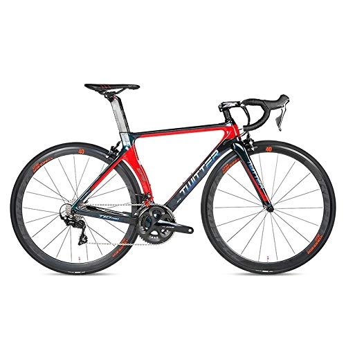 Rennräder : Edman Fahrrad, farbwechselndes ultraleichtes Carbon-Rennrad, 22-Gang-Räder mit 700 ° C, rutschfeste Griffe, Rennwagen mit brechendem Wind-Schwarz Rot_54cm